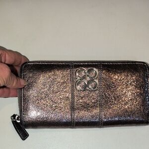 Coach Julie Metallic Bronze / Pewter Zip Around Wallet Interlocking C's
